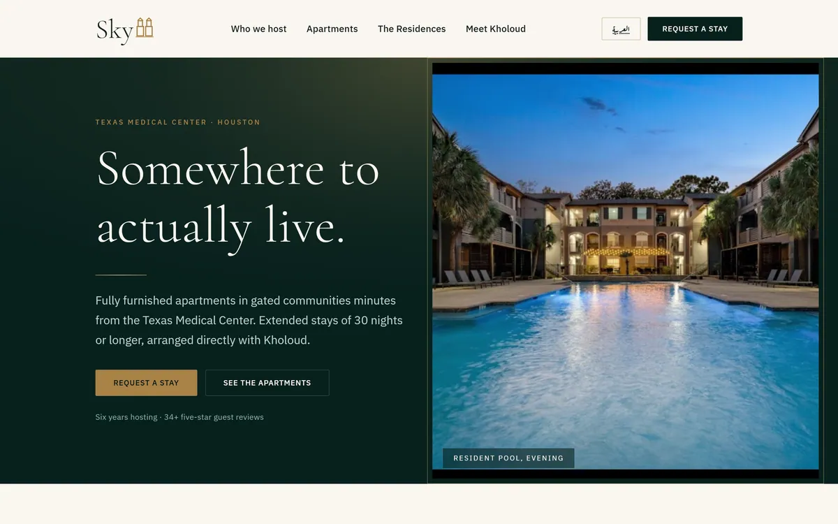 The Sky88 Corporate Housing website, desktop view